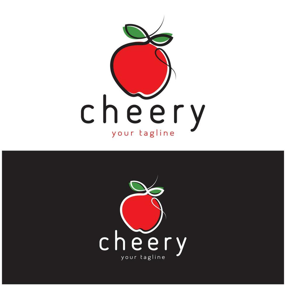 fresco ciliegia frutta logo con minimalista foglia linea arte stile. per frutta negozio, ciliegia azienda agricola, torta, attività commerciale, vettore
