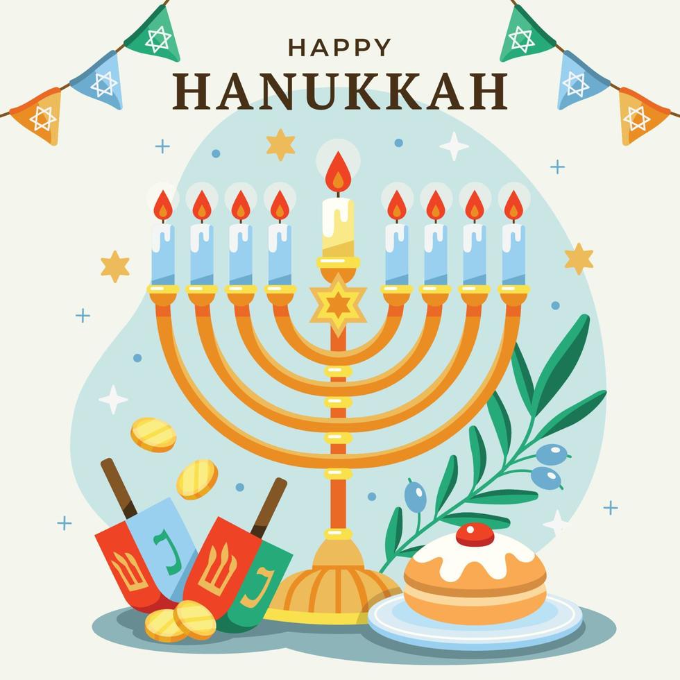 festival di hanukkah con menorah vettore