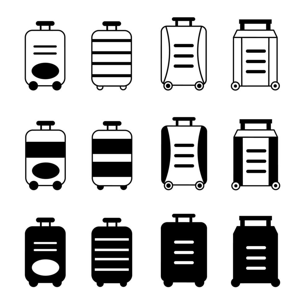 valigia icona illustrazione collezione. nero e bianca design icona per attività commerciale. azione vettore. vettore