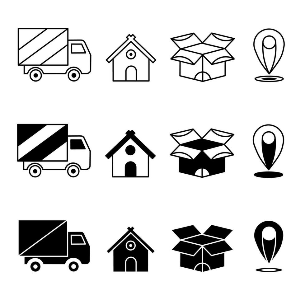 consegna icona illustrazione collezione. nero e bianca design icona per attività commerciale. azione vettore. vettore