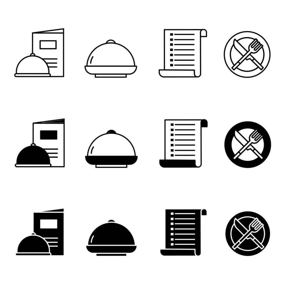 ristorante icona illustrazione collezione. nero e bianca design icona per attività commerciale. azione vettore. vettore