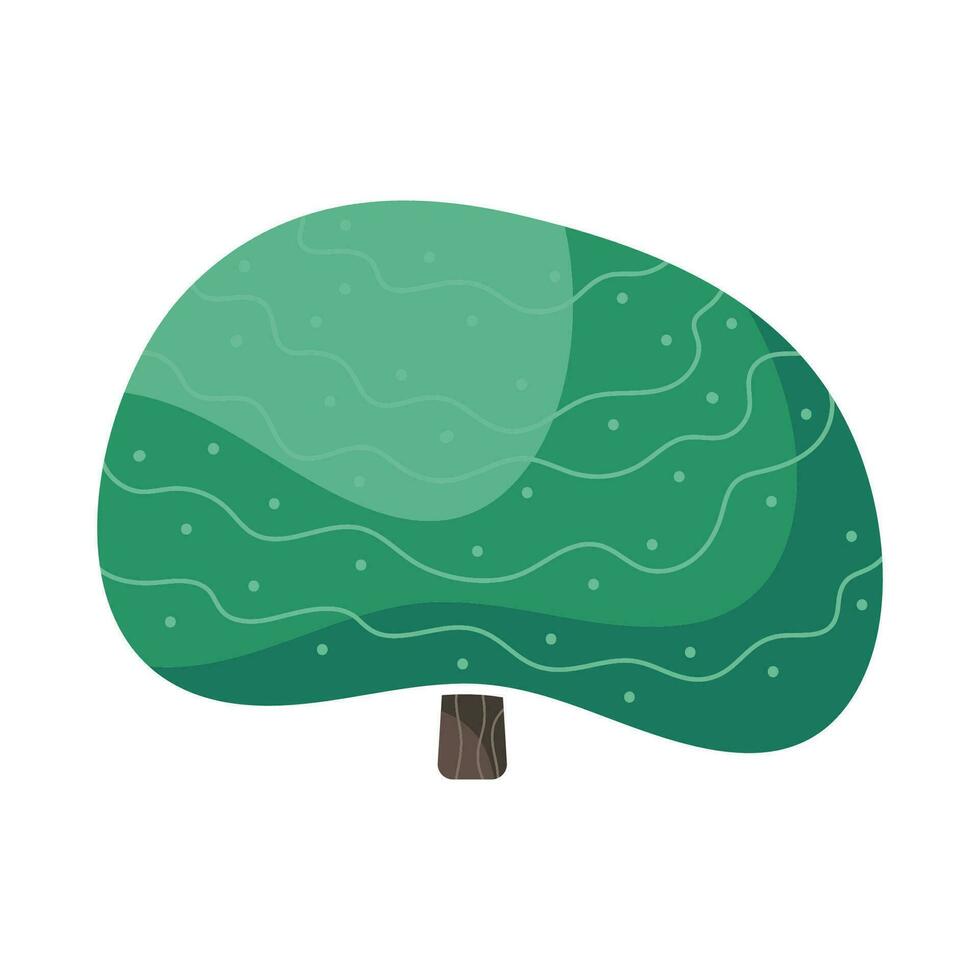 fantasia cartone animato piatto verde albero. astratto foresta, parco o giardino pianta. luminosa stilizzato clipart. carino vettore illustrazione isolato su bianca sfondo. elemento per di stagione grafico design.