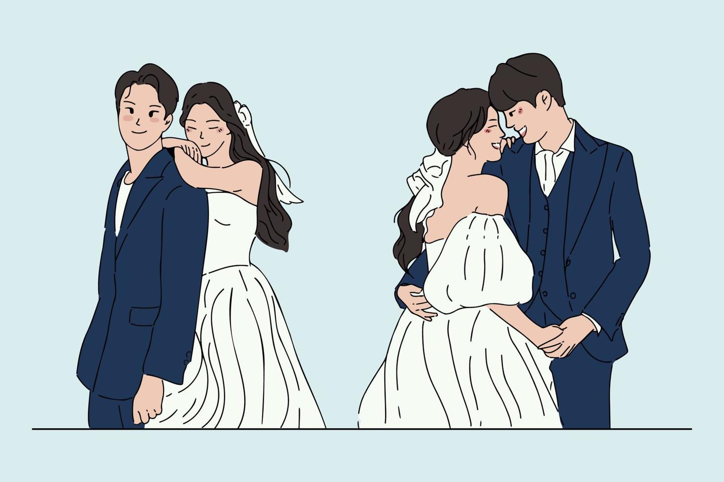 illustrazioni di disegno vettoriale di stile disegnato a mano di sposi.