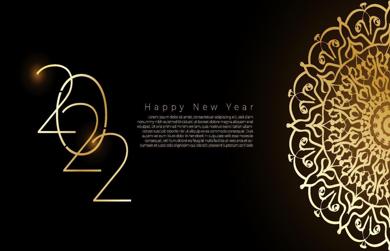 felice anno nuovo banner o modello di carta con mandala di lusso vettore