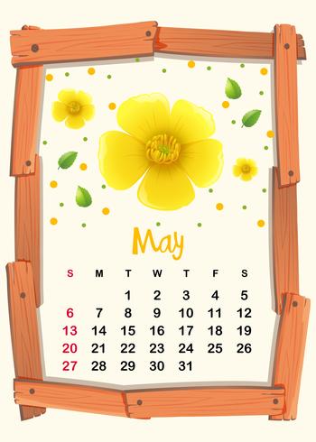 Modello di calendario con fiore giallo per maggio vettore
