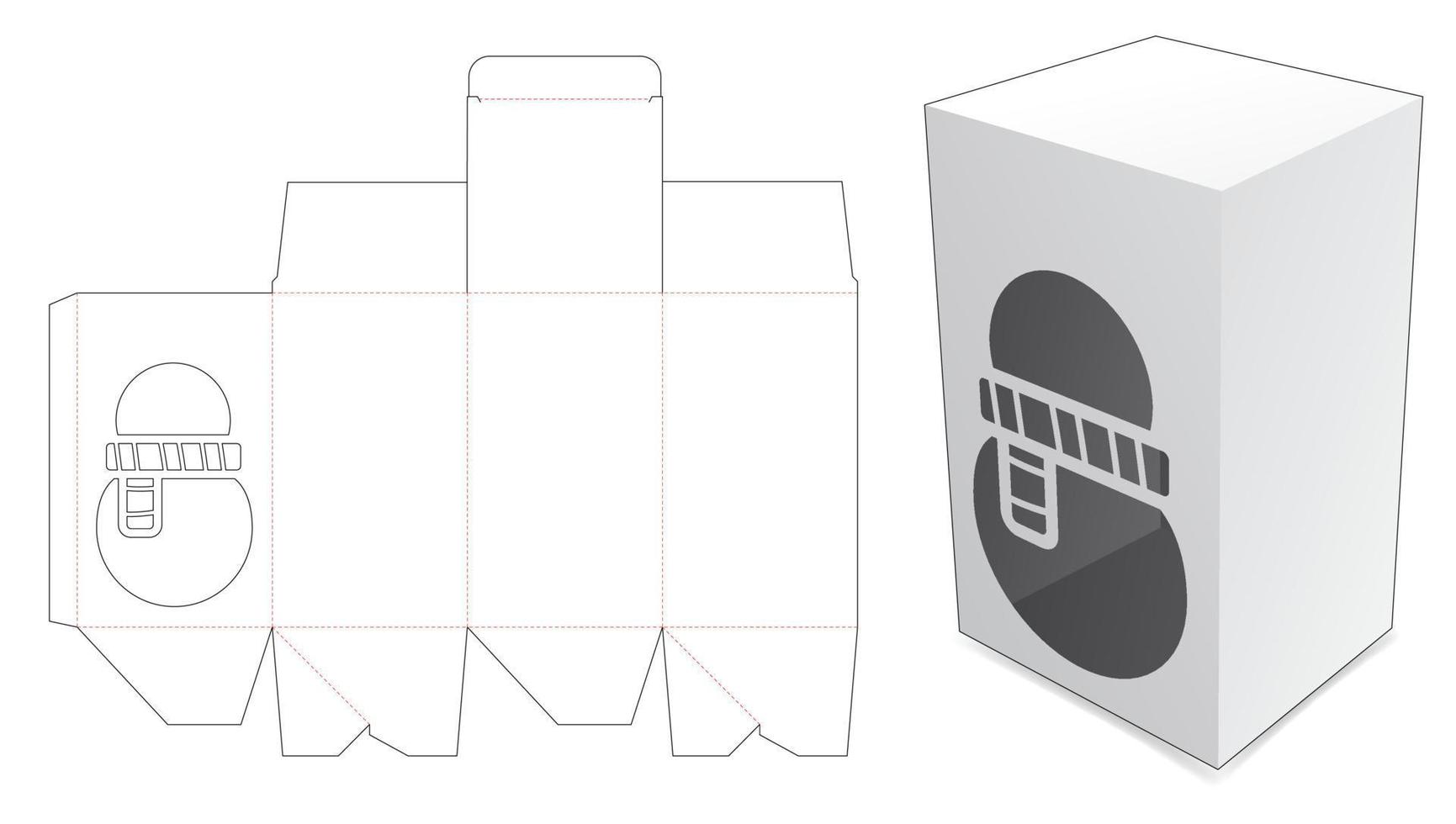 scatola da imballaggio con modello fustellato pupazzo di neve con stencil vettore