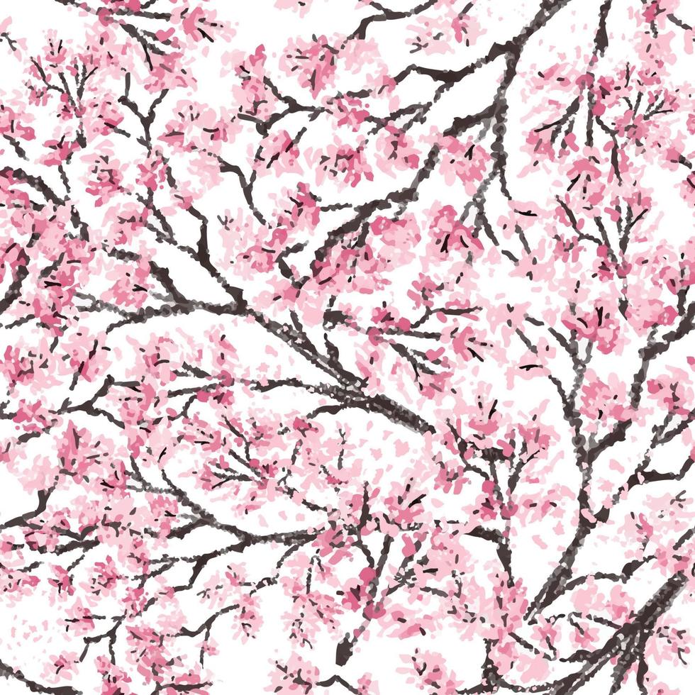 Sakura Giappone ramo di ciliegio con fiori che sbocciano illustrazione vettoriale. stile disegnato a mano. modello di superficie senza soluzione di continuità. vettore