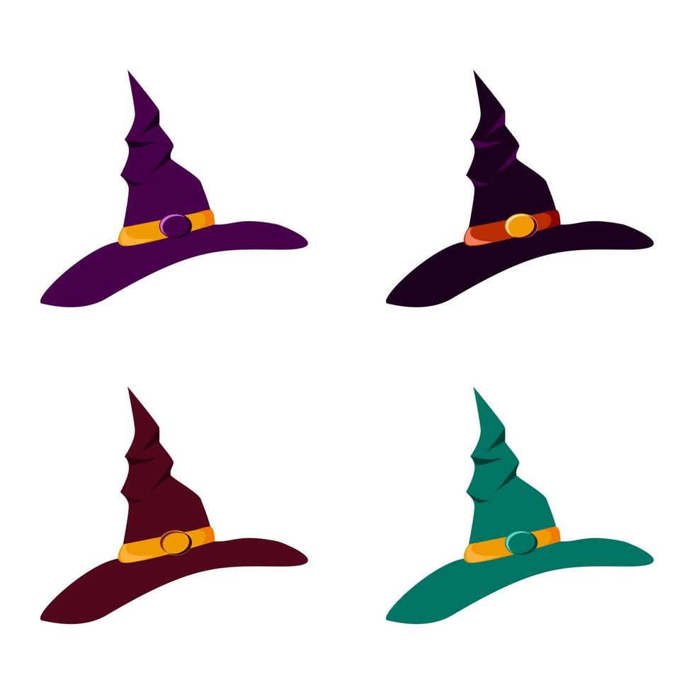 quattro cappelli da strega di diversi colori vettore
