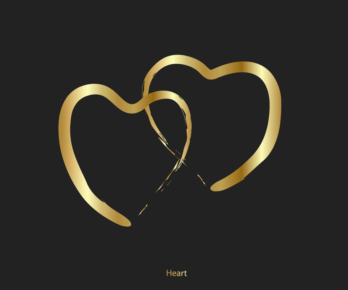 cuori d'oro. pennelli cuori disegnati a mano. a forma di cuore dipinto a mano. simbolo dell'amore carte di nozze di san valentino. illustrazione vettoriale