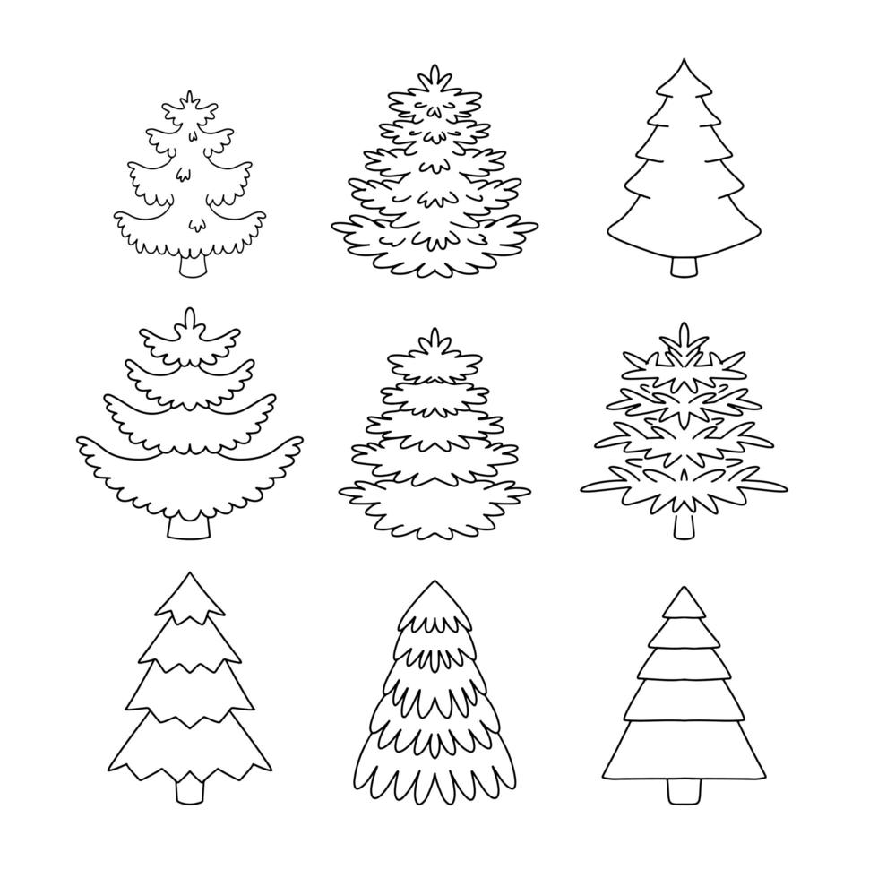 insieme del profilo dell'albero di Natale. illustrazione vettoriale