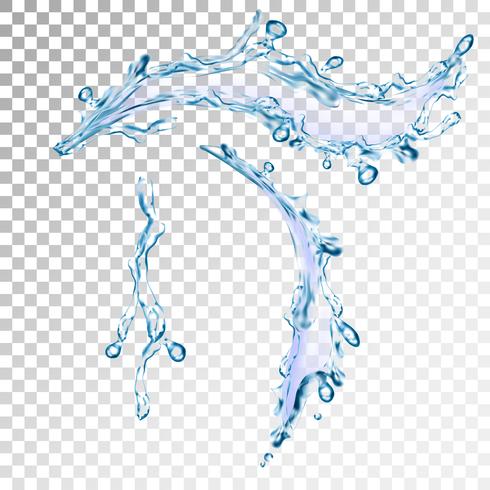 spruzzata di acqua blu realistico con gocce, illustrazione vettoriale