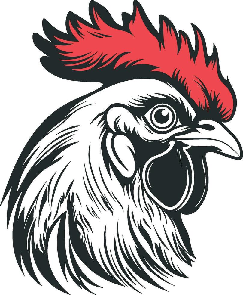 nero silhouette di un' di gallo testa con un' rosso pettine vettore