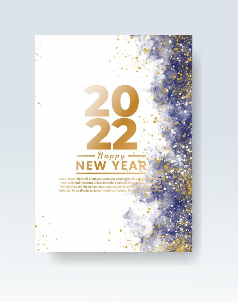 felice anno nuovo 2022 poster o modello di carta con schizzi di lavaggio ad acquerello vettore