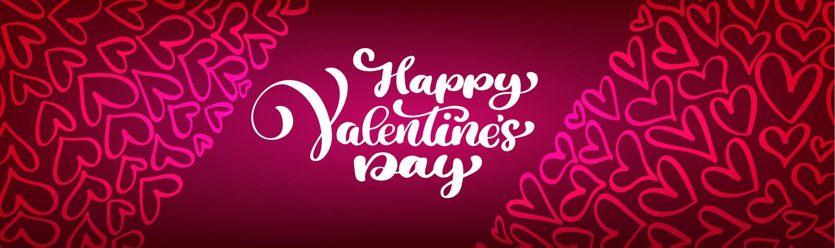 Testo lettering Happy Valentines day banner. Cuori su uno sfondo rosso vettore