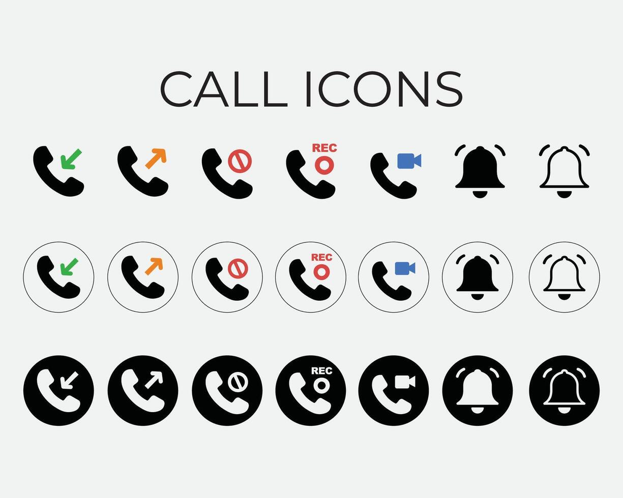 un' impostato di chiamata icone con diverso colori e simboli vettore