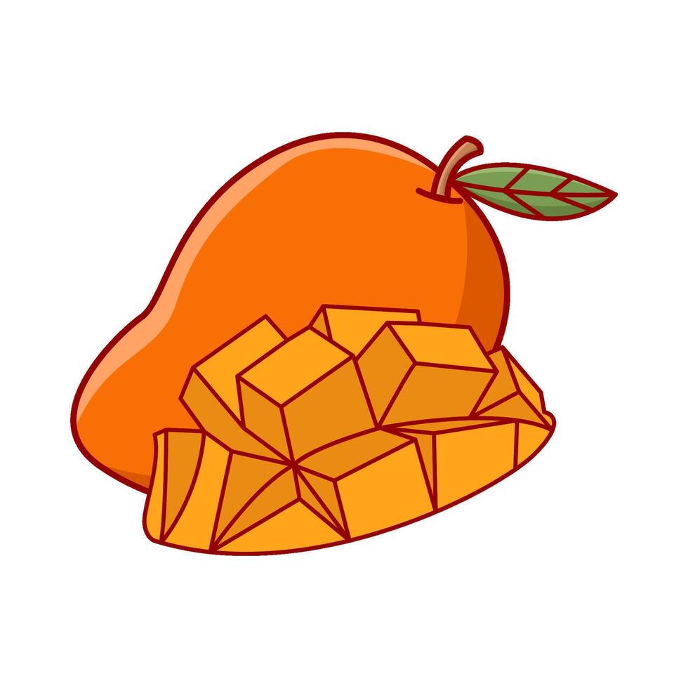 Mango frutta con Mango pezzi cubo illustrazione vettore