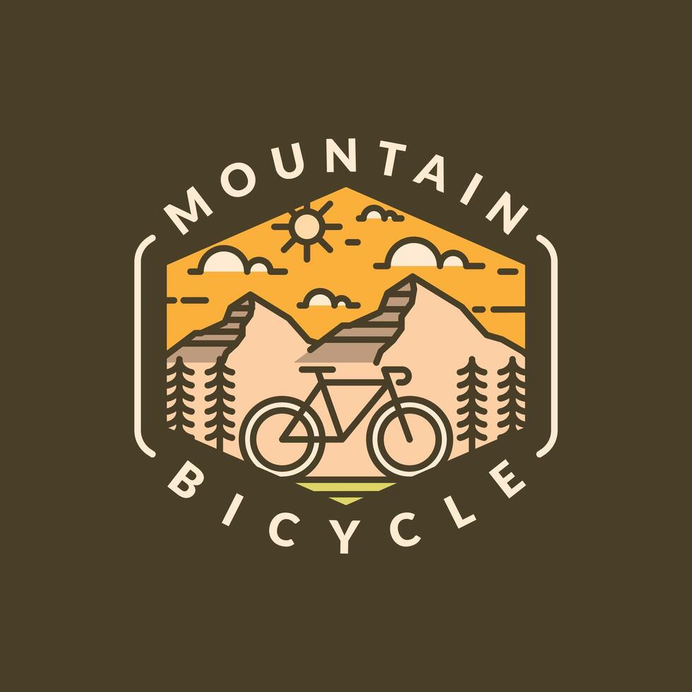 illustrazione vettoriale in stile art linea o monolinea di montagna e bicicletta