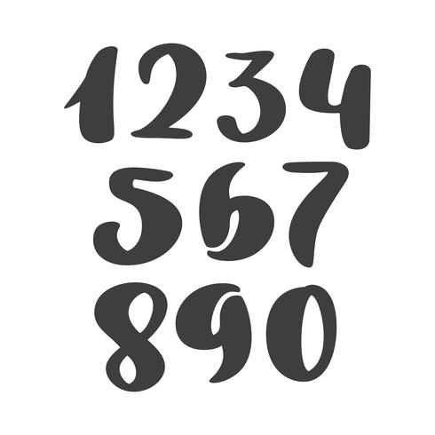 insieme vettoriale di numeri di inchiostro calligrafici. ABC per il vostro disegno, pennello lettering, carattere scritto a mano in stile corsivo moderna corsivo isolato su sfondo bianco
