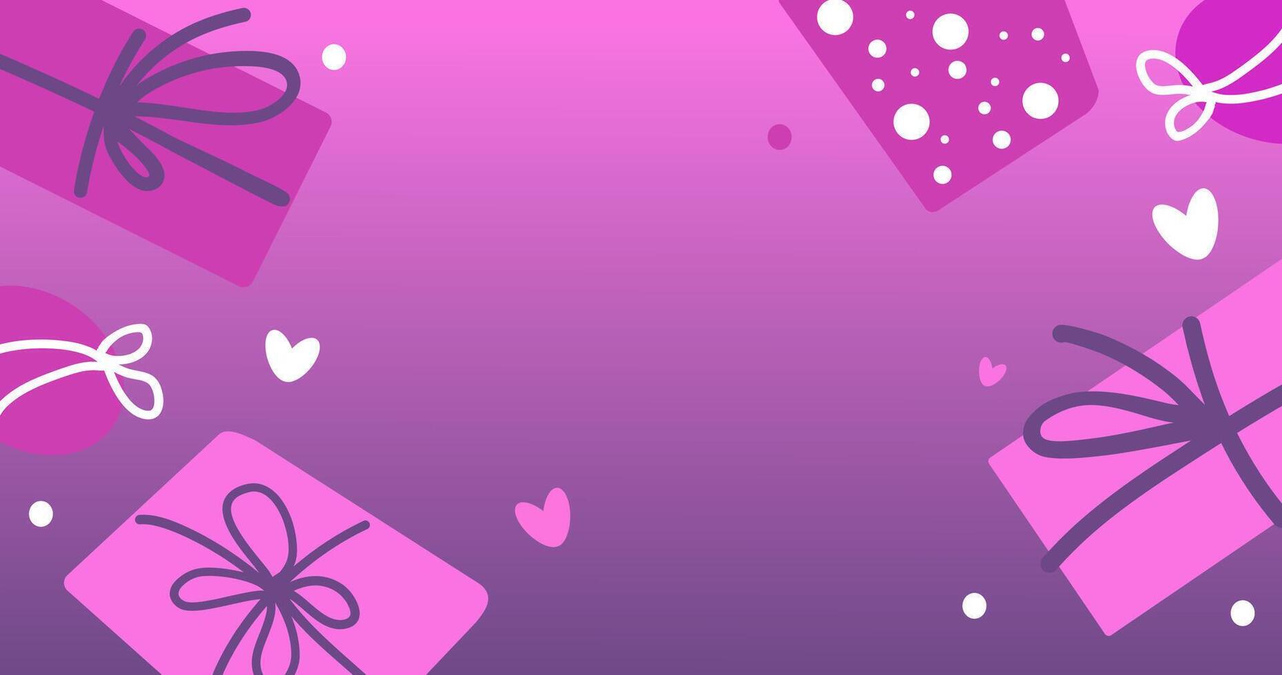 vettore rosa viola sfondo con regalo scatole e cuore di San Valentino giorno. illustrazione nel piatto stile con testo spazio. per saluto carta, logo, saldi, Prodotto, design