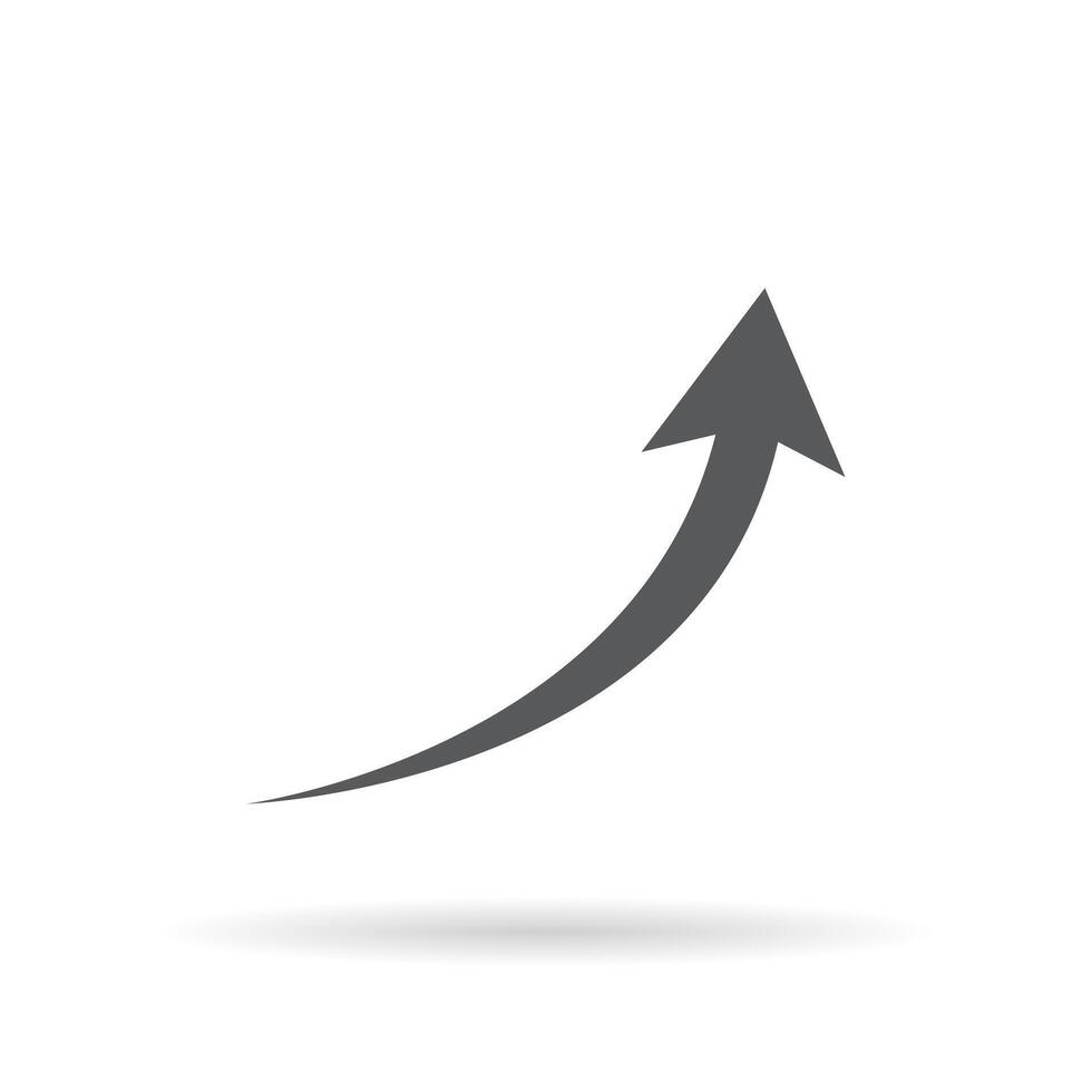 curvo su freccia icona vettore isolato su bianca sfondo. crescente freccia cartello simbolo