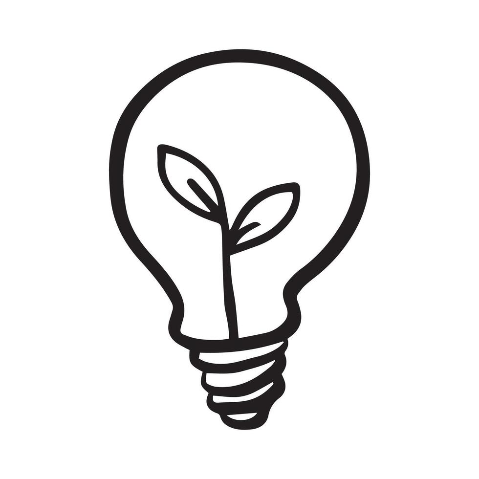 vettore ecologia energia mano disegnato vettore icona. schema scarabocchio icona di un' leggero lampadina con pianta