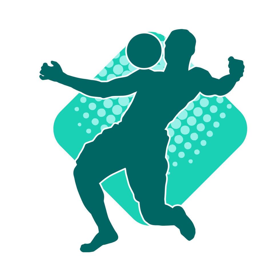 silhouette di un' muscolare uomo giocando sfera. silhouette di un' maschio con un atletico corpo nel azione giocando un' sfera. vettore
