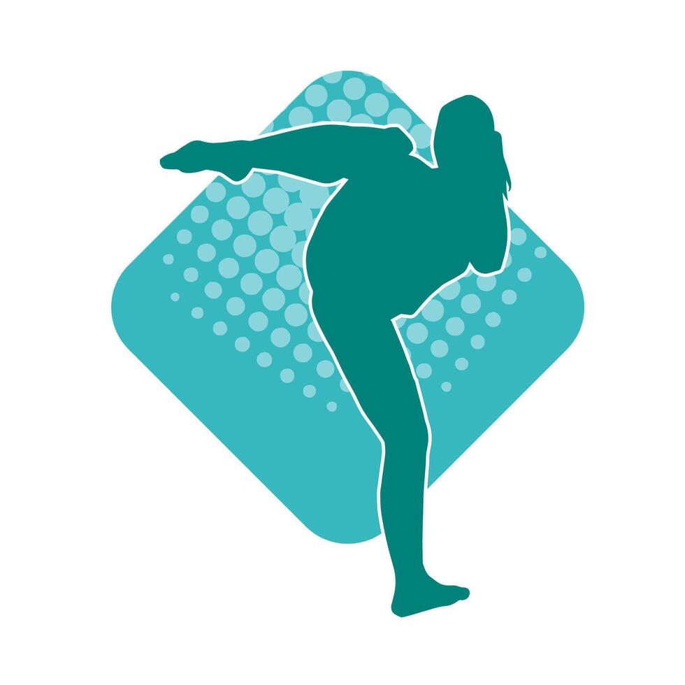 silhouette di un' donna fare un' marziale arte calcio. silhouette di un' sportivo femmina fare calciando movimento. vettore