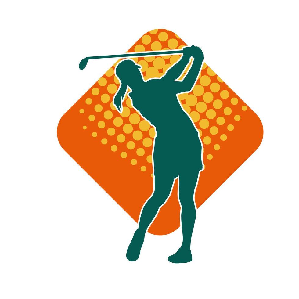 silhouette di un' donna giocando golf. silhouette di un' femmina giocatore nel azione posa. vettore