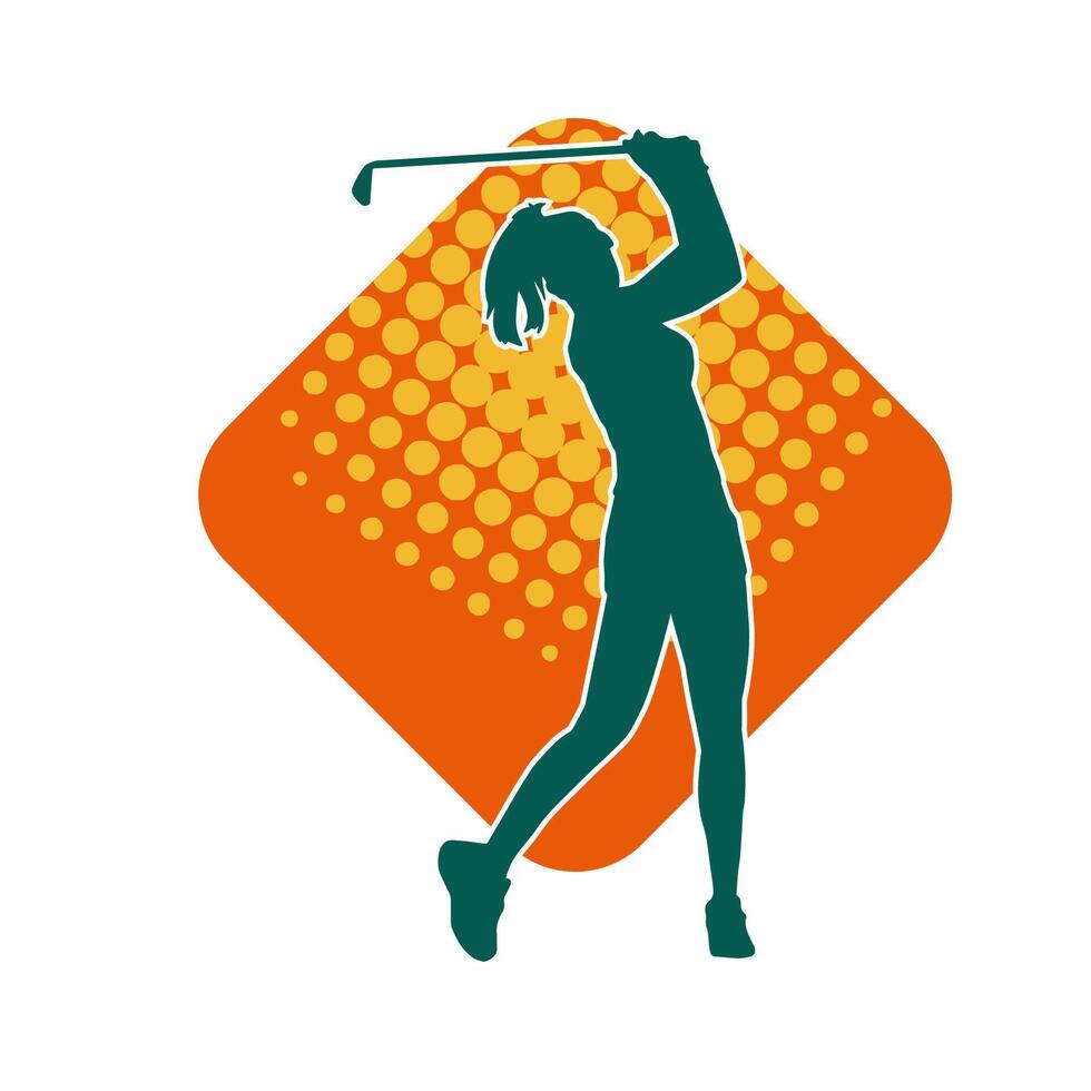 silhouette di un' donna giocando golf. silhouette di un' femmina giocatore nel azione posa. vettore