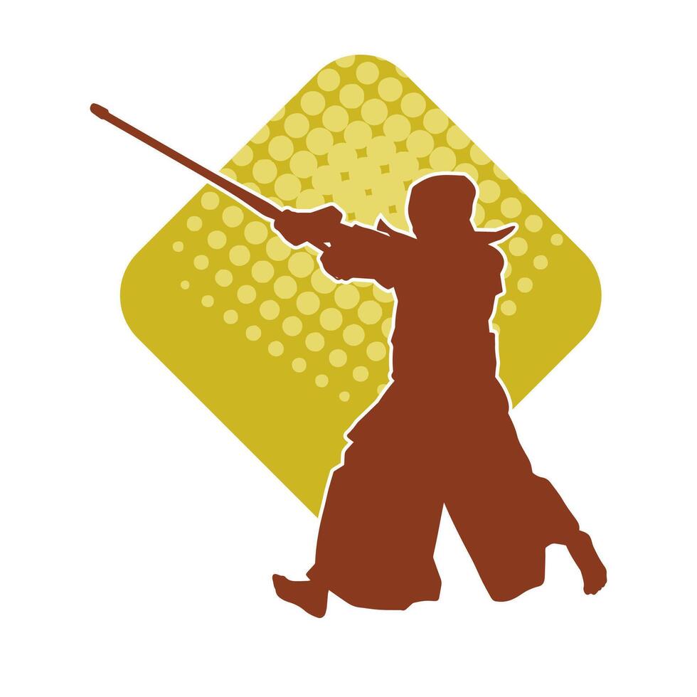silhouette di un' maschio combattente nel marziale arte costume trasporto samurai spada arma. vettore