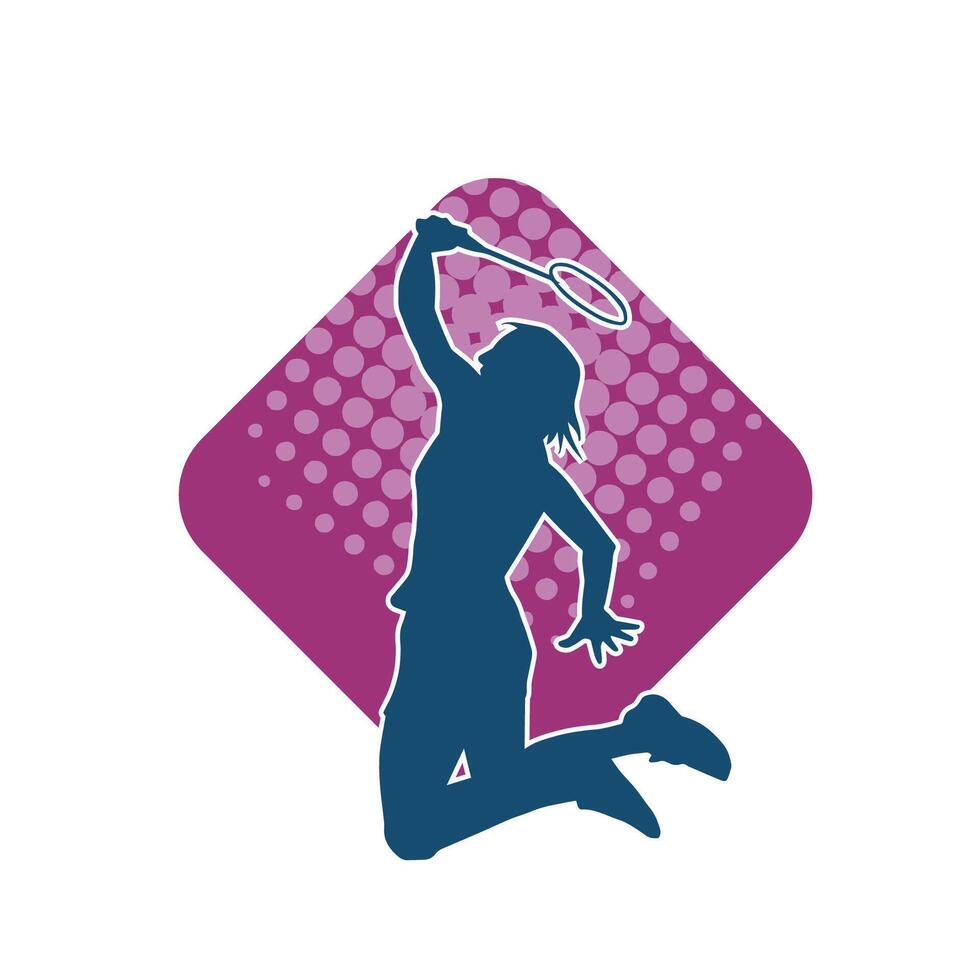 silhouette di un' sportivo femmina badminton giocatore nel azione. silhouette di un' donna giocando badminton sport. vettore