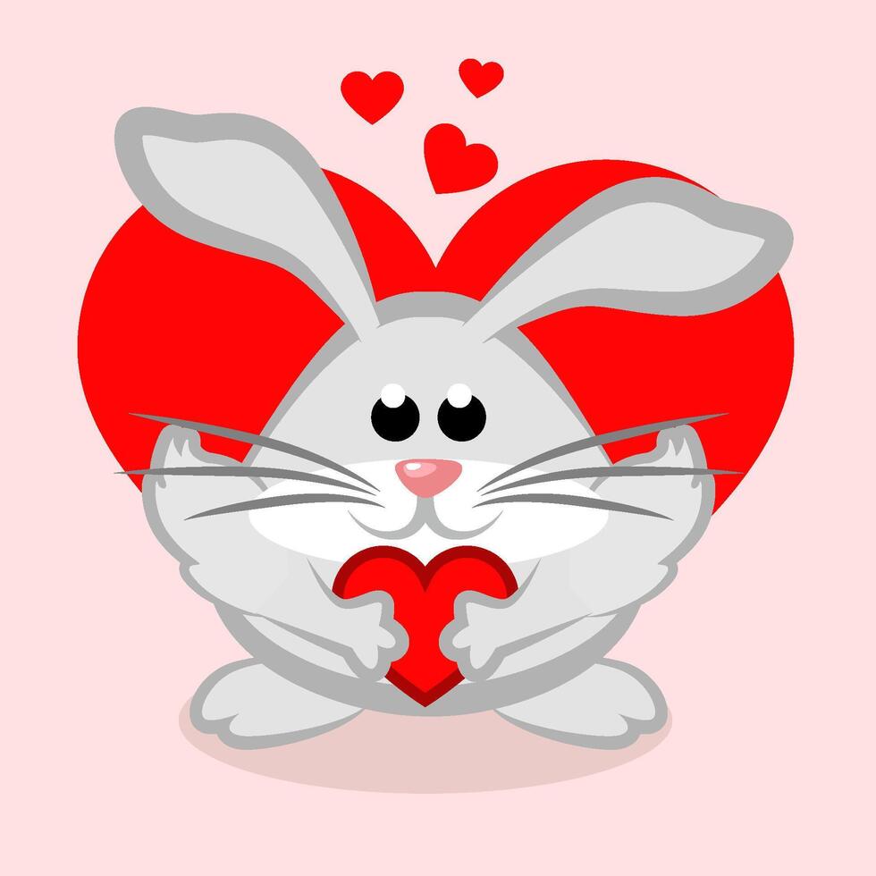 carino coniglio con un' cuore. cartone animato Pasqua o San Valentino coniglietto nel vettore