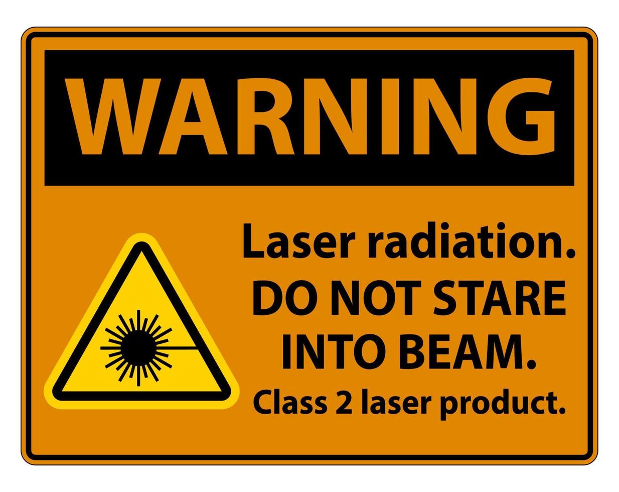 avvertenza radiazione laser,non fissare il raggio,cartello prodotto laser di classe 2 su sfondo bianco vettore