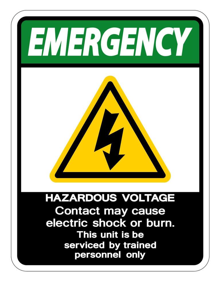 il contatto di emergenza a tensione pericolosa può causare scosse elettriche o bruciare segno su sfondo bianco vettore