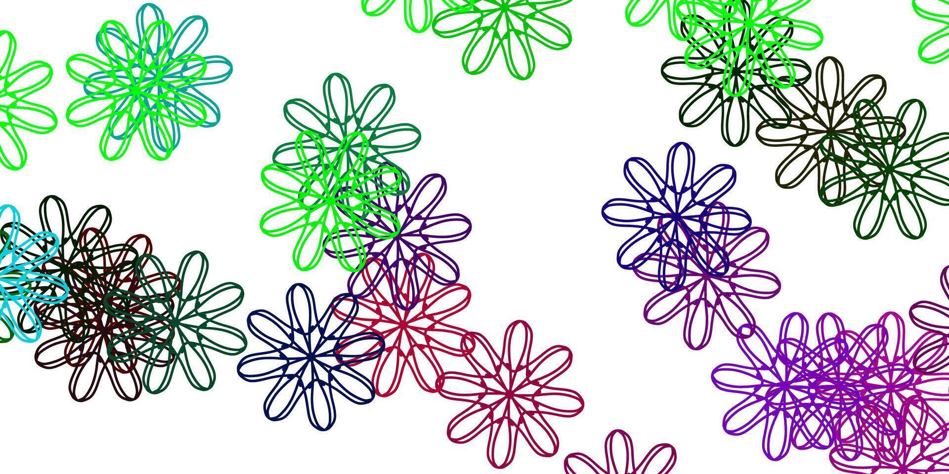 modello doodle vettoriale multicolore chiaro con fiori.