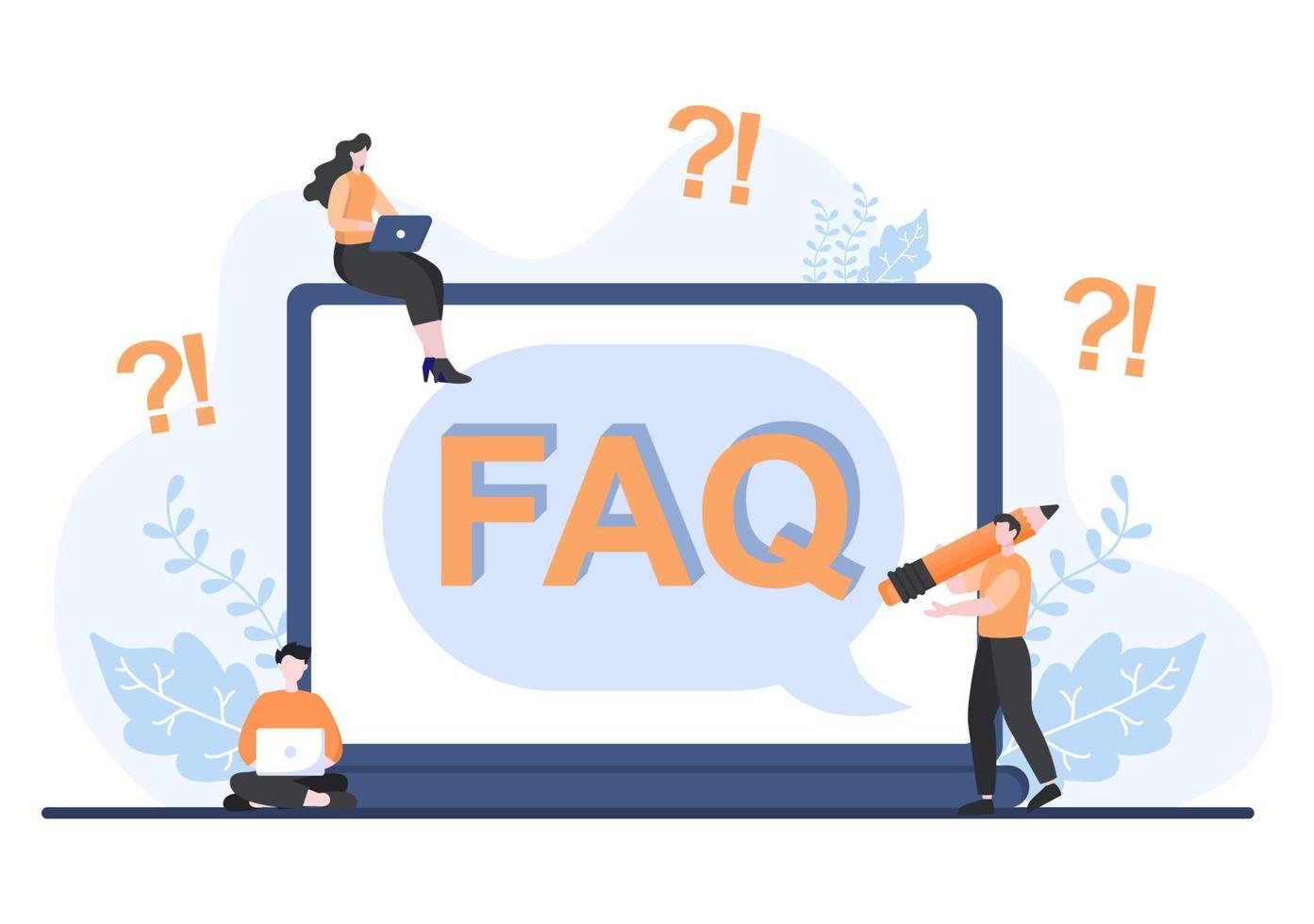 faq o domande frequenti per sito web, helpdesk blogger, assistenza clienti, informazioni utili, guide. illustrazione vettoriale di sfondo
