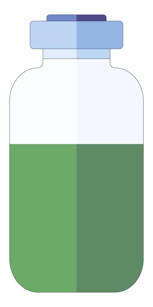 piccola fiala medica con fluido verde per iniezioni nel centro ospedaliero in uno stile piatto isolato su sfondo bianco. vettore