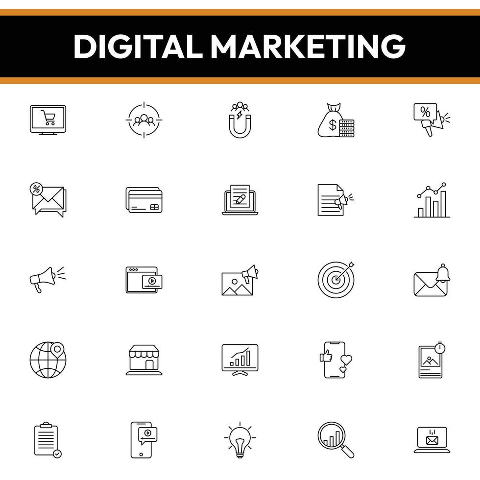 digitale marketing icone, in linea marketing icone vettore
