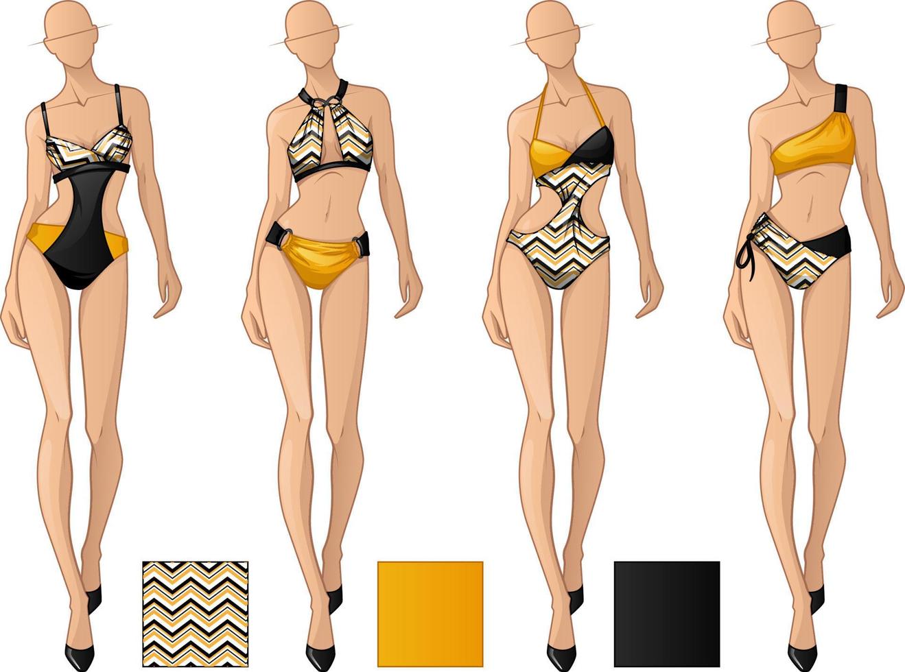 figure di fashion design che indossano la collezione di costumi da bagno vettore