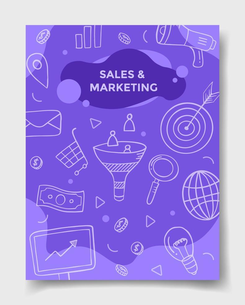 concetto di vendita e marketing con stile doodle per modello di banner, volantini, libri e copertine di riviste vettore
