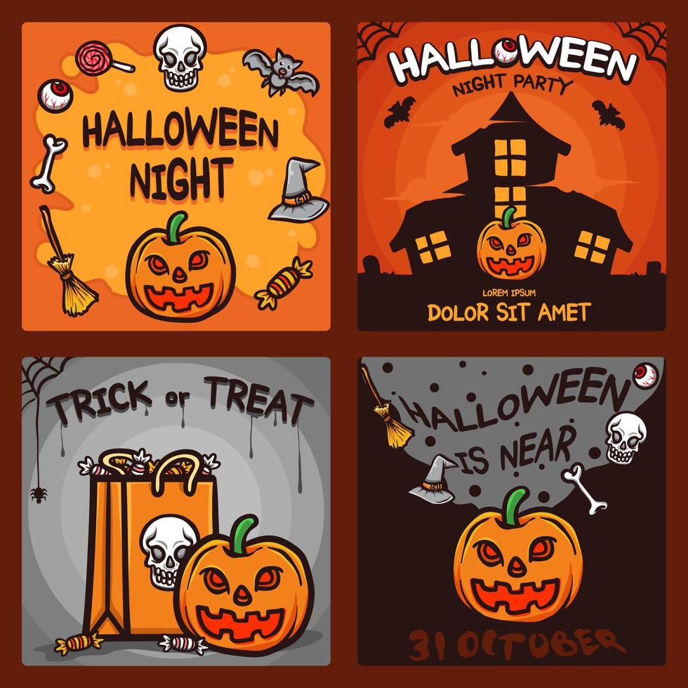 set di illustrazioni di biglietti di auguri di halloween vettoriali stock
