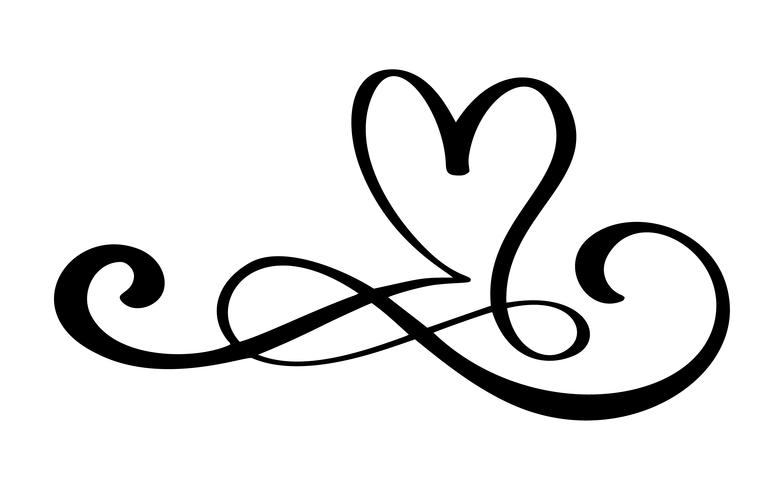 Disegnato a mano amore confine fiorire cuore separatore Elementi di design calligrafia. Vector il matrimonio dell&#39;annata, illustrazione di giorno di biglietti di S. Valentino isolata su fondo bianco