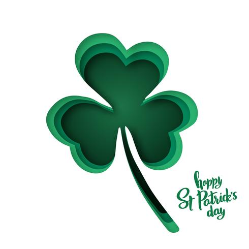 Forme di carta tagliate con silhouette di trifoglio e lettering Happy St.Patrick&#39;s Day. vettore
