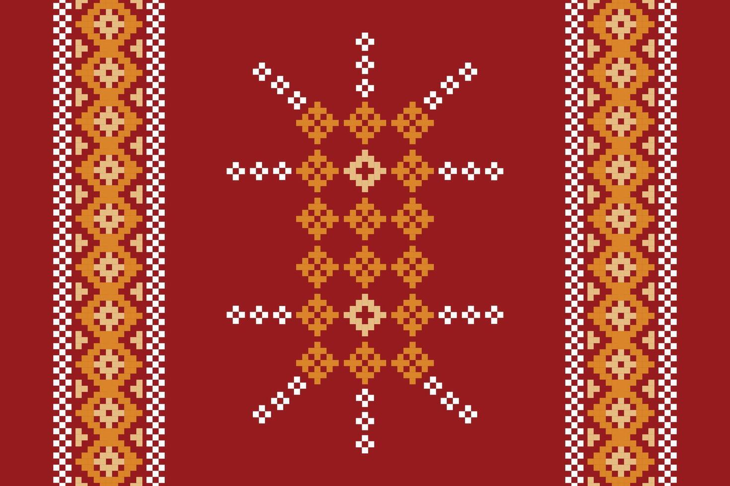 etnico geometrico tessuto modello attraversare punto.ikat ricamo etnico orientale pixel modello Natale rosso sfondo. astratto, vettore, illustrazione. trama, cornice, decorazione, motivi, seta sfondo. vettore