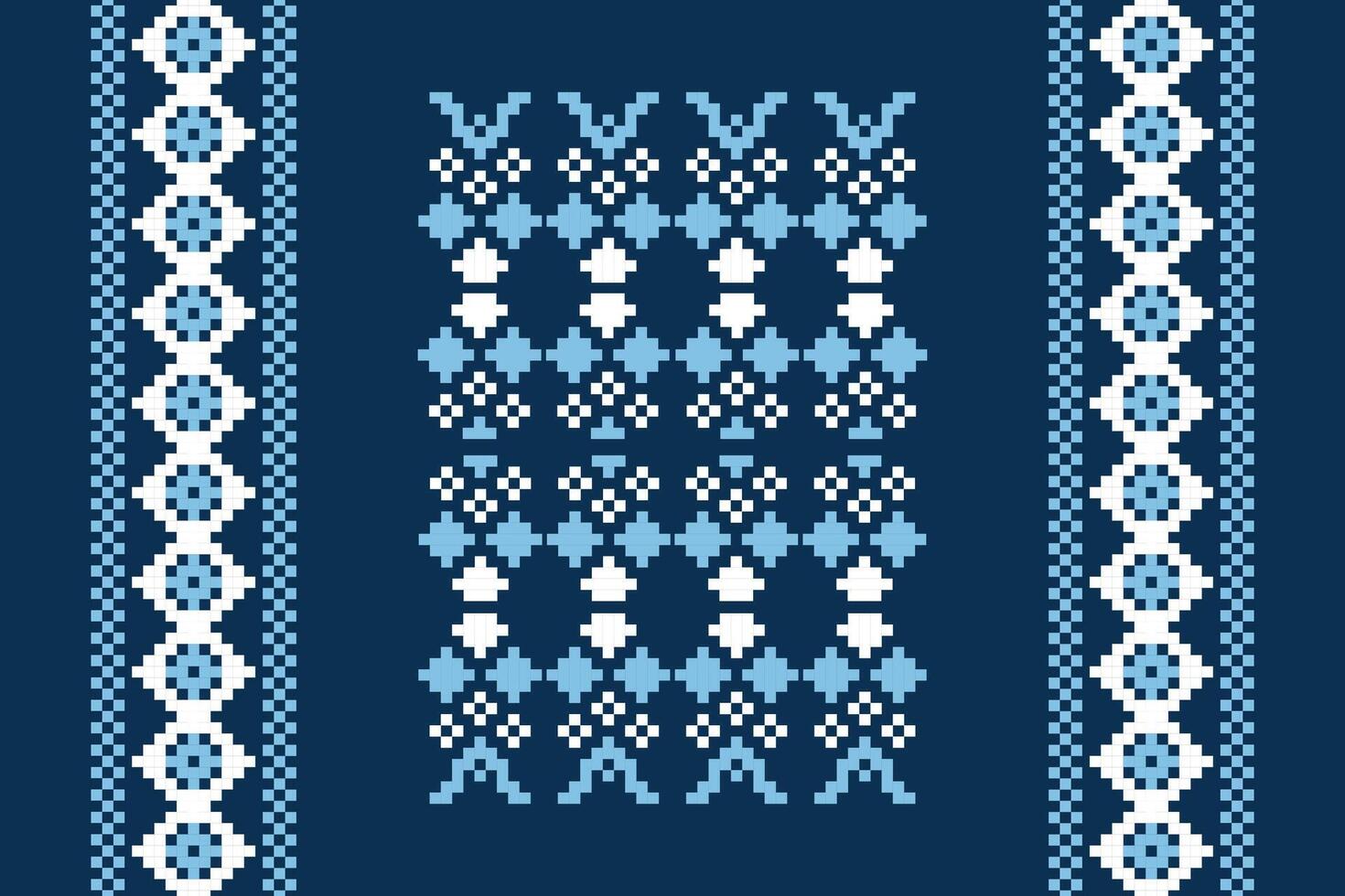 etnico geometrico tessuto modello attraversare punto.ikat ricamo etnico orientale pixel modello Marina Militare blu sfondo. astratto, vettore, illustrazione. trama, abbigliamento, sciarpa, decorazione, motivi, seta sfondo. vettore