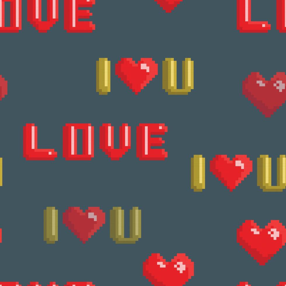 vettore senza soluzione di continuità modello con pixel arte stile lettering io amore voi e cuori