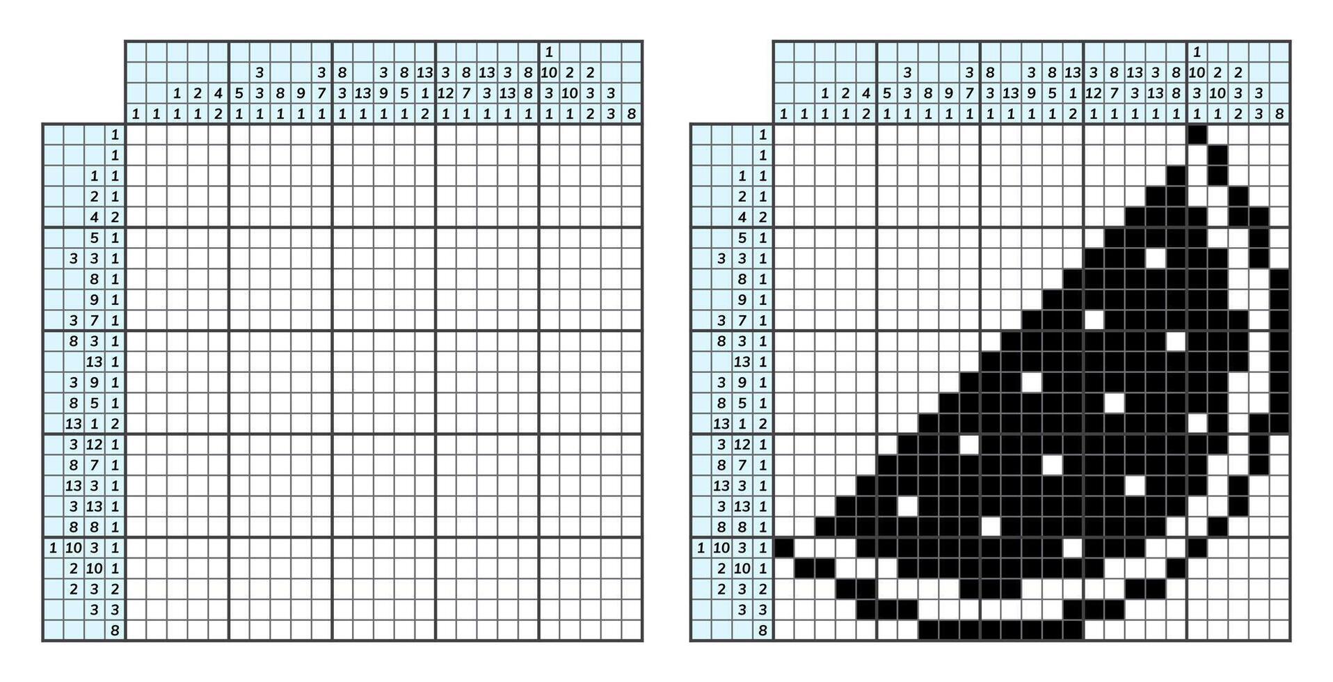 giapponese cruciverba puzzle. bambini e adulto matematico mosaico. nonogramma. logica puzzle gioco. digitale rebus. vettore illustrazione