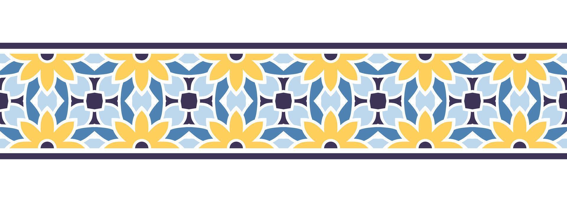 confine linea senza soluzione di continuità sfondo. decorativo design senza soluzione di continuità ornamentale mosaico confine modello. islamico, indiano, Arabo motivi. astratto fiore vettore