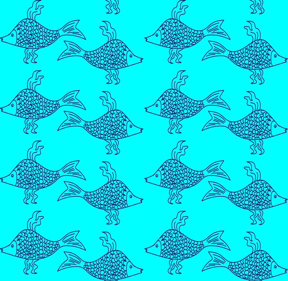 vettore struttura nel il modulo di pesce disegnato nel scarabocchio stile su un' blu sfondo