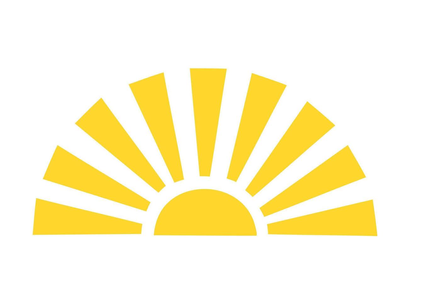 semplice giallo metà sole disegnato a mano vettore piatto illustrazione con mezzo cerchio forma nel mezzo, carino estate tramonto, alba Immagine per logo, carte, arredamento, vacanza concetto, vacanza, estate bambini design